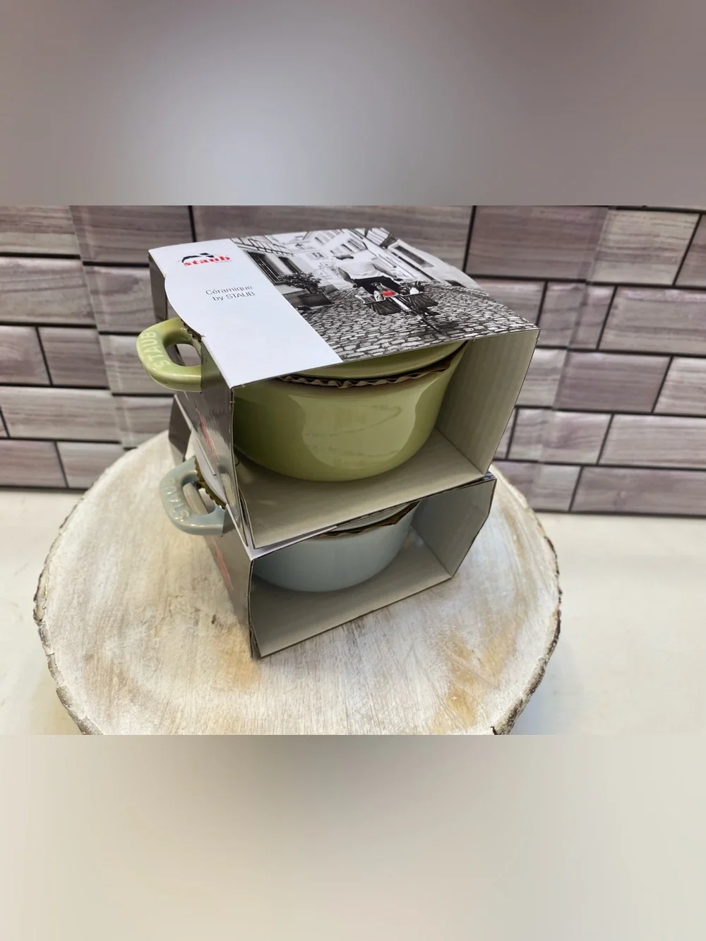 STAUB ❤️Ceramics Mini Round Cocotte 10cm Macaron Light Blue& Green NIB